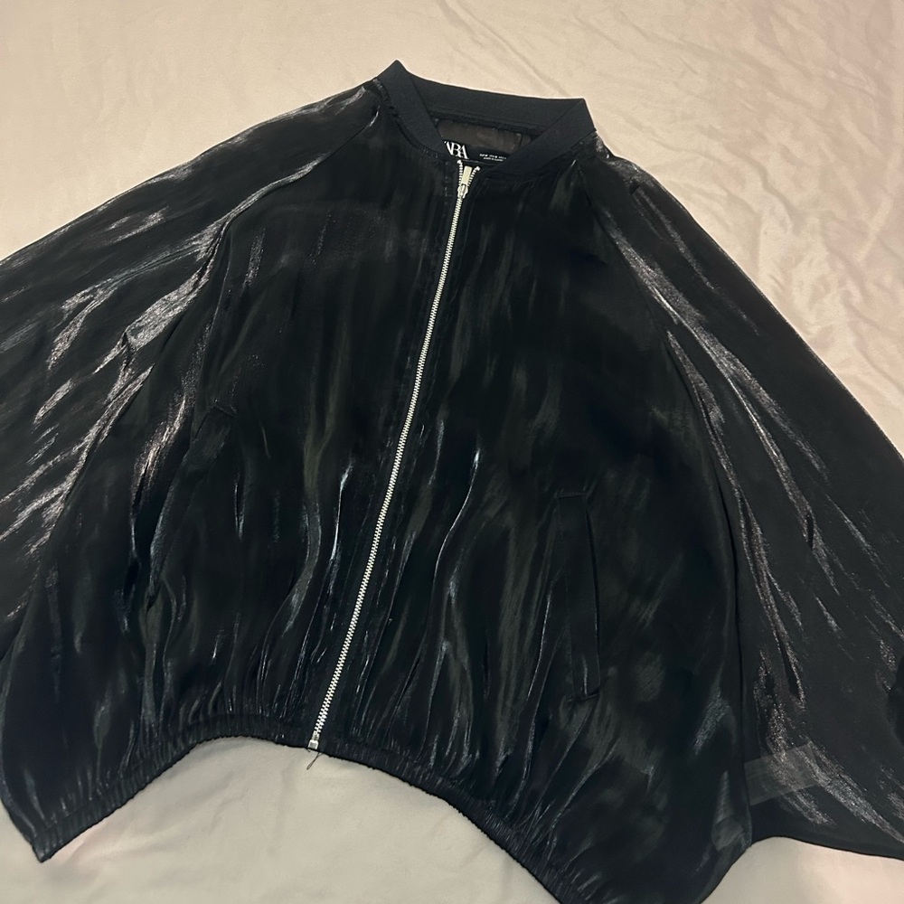 Black Zara Sheer Zip-Up Jacket